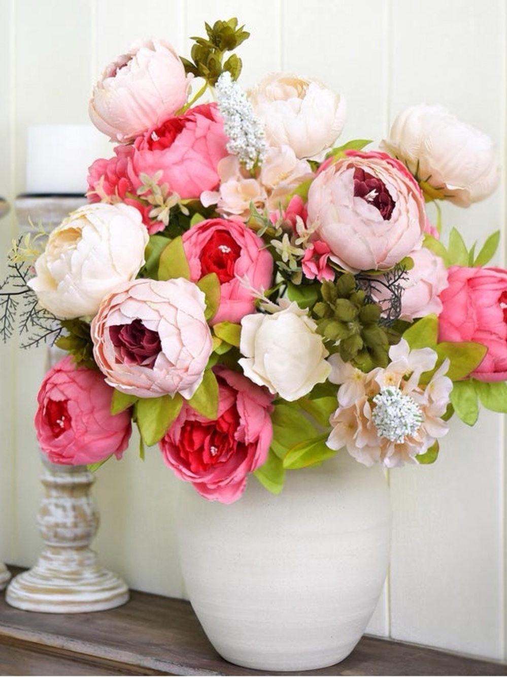 Artificial Peony Bouquet in Pink and Cream - Home Accents 2 bouquets large